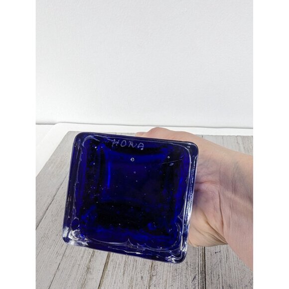 Beranek Handmade Glass Cobalt Blue Clear Abstract Vase Czech Republic Signed 7" - Picture 3 of 9